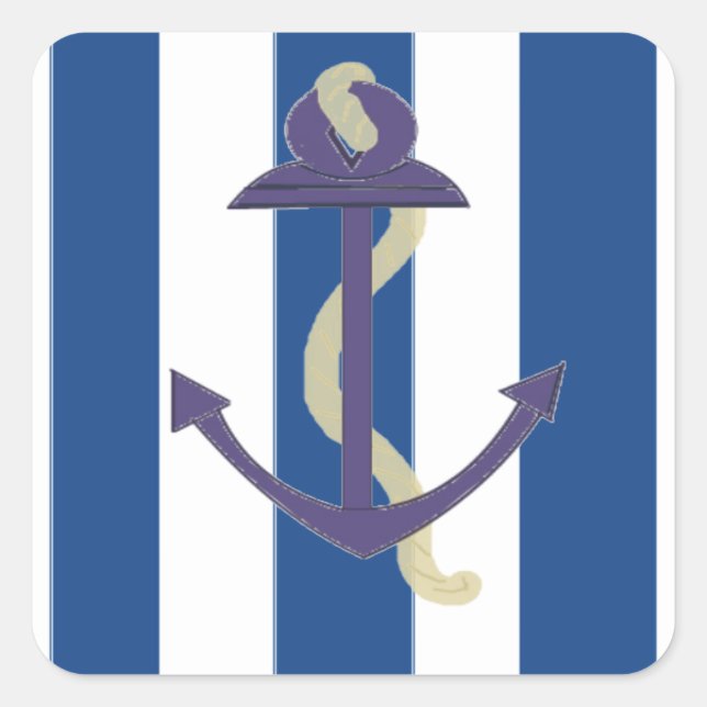 Sticker Carré Ancre bleue avec Arrière - plan rayé (Devant)