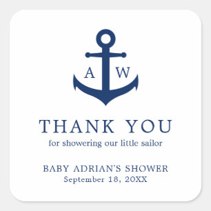 Sticker Carré Ancre bleue Marine Cute Boy Baby shower nautique