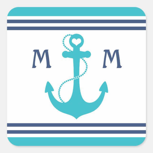 Sticker Carré Ancre cardiaque marine turquoise (Devant)