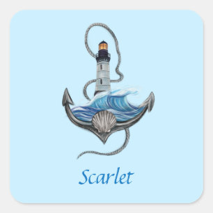 Sticker Carré Ancre et phare personnalisables (version 2)