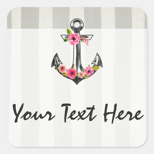 Sticker Carré Ancre nautique Aquarelle Roses Beach Boutique (Devant)