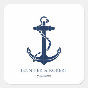 Sticker Carré Ancre nautique moderne Mariage de bateau côtier
