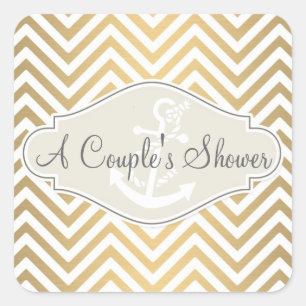 Sticker Carré Ancre nautique moderne Preppy Chevron Stripe