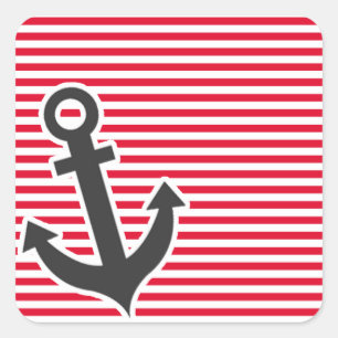 Sticker Carré Ancre Nautique; Rayures rouges Cadmium; Rayures