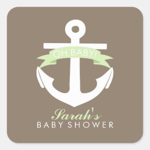 Sticker Carré Ancre verte et Baby shower de carbone