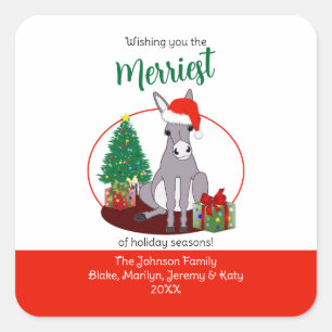 Sticker Carré Âne avec chapeau de Père Noël Noël Design
