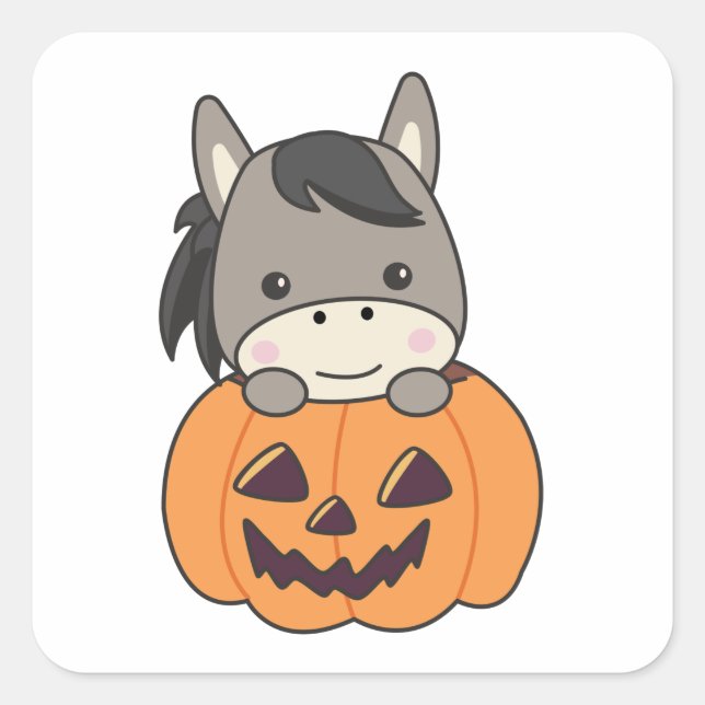 Sticker Carré Âne En Citrouille Doux Âne Joyeux Halloween Squ (Devant)