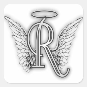 Sticker Carré Ange Alphabet R Lettre initiale Ailes Halo