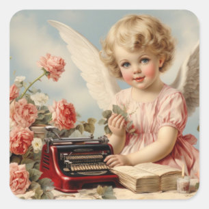 Sticker Carré Ange Cupidon écrit une lettre d'amour