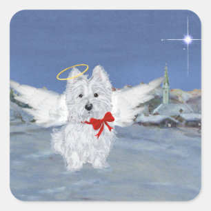 Sticker Carré ange de Noël Westie