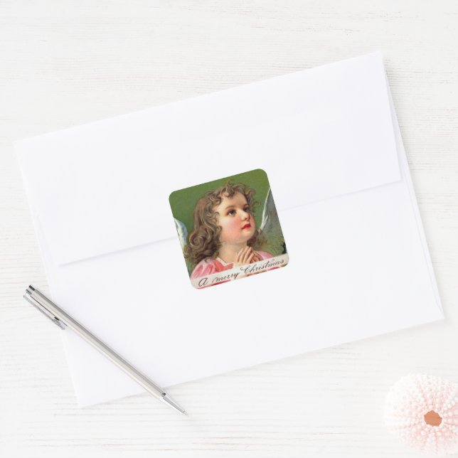 Sticker Carré Ange de prière avec bannière de Noël (Enveloppe)