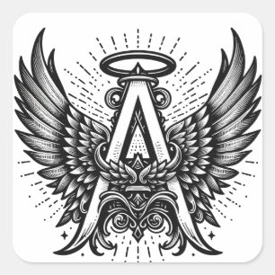 Sticker Carré Angel Alphabet A Initiale Dernière Ailes Halo