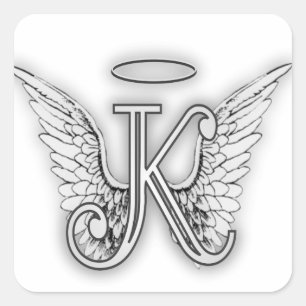 Sticker Carré Angel Alphabet K Lettre initiale Ailes Halo