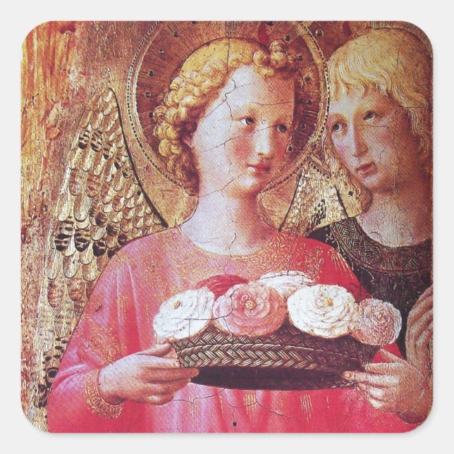 STICKER CARRÉ ANGEL AVEC ROSES (Devant)