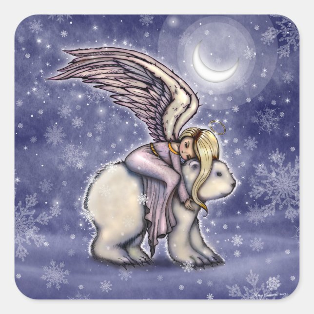 Sticker Carré Angel équitation Polar Ours Noël (Devant)