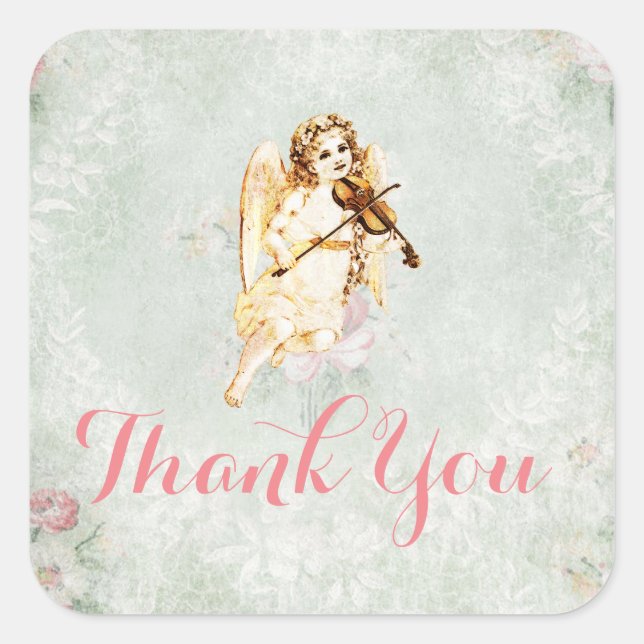 Sticker Carré Angel Jouer un violon Merci (Devant)