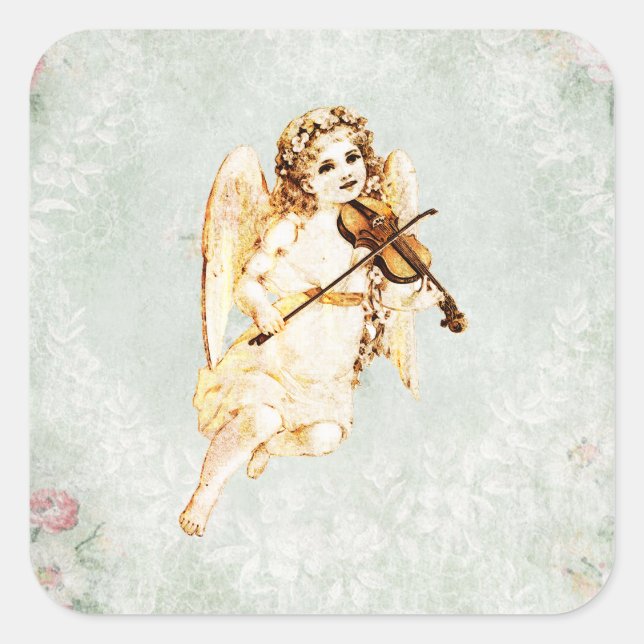 Sticker Carré Angel Jouer un violon sur Arrière - plan Vintage (Devant)