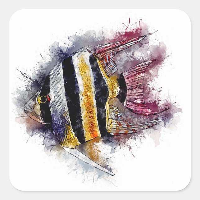 Sticker Carré AngelFish Aquarelle Aquarium Sea Creature (Devant)