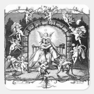 Sticker Carré Angels jouant autour de Valentine Couple
