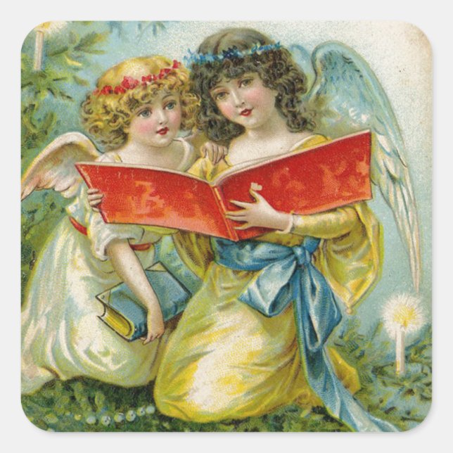 Sticker Carré Anges de Noël Vintage (Devant)