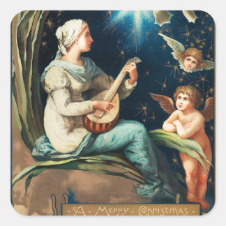 Sticker Carré Anges, Etoiles, Femmes, Noël Lune Religieux