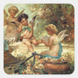 Sticker Carré Anges musiciens par Hans Zatzka, Victorian Fine Ar
