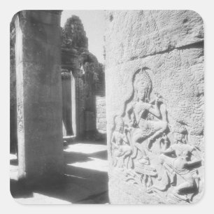 Sticker Carré Angkor Cambodge, Apsara sculptant Le Bayon 2