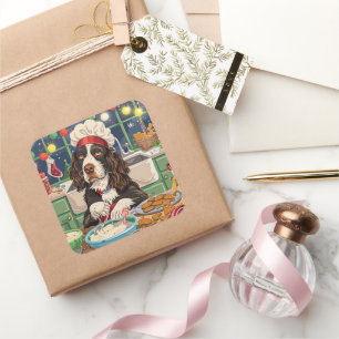 Sticker Carré Anglais Springer Spaniel Gastronomie : Festif