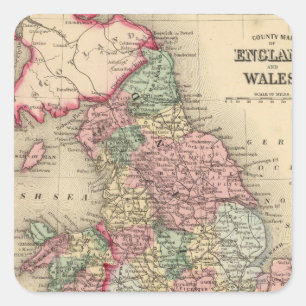 Sticker Carré Angleterre, Galles Carte par Mitchell