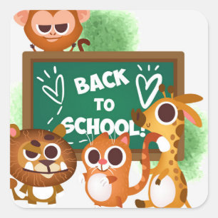 Sticker Carré Animaux amusants Retour au Carré scolaire