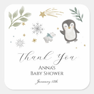 Sticker Carré Animaux Bébés d'Hiver Merci