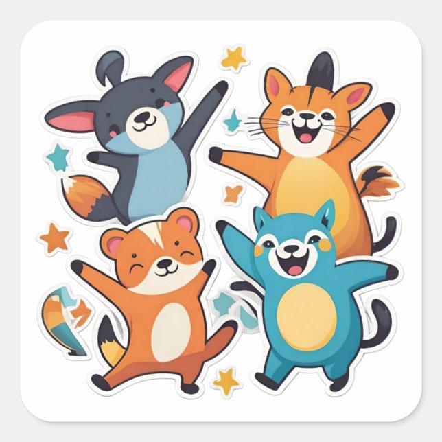 Sticker Carré Animaux cool (Devant)