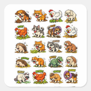 Sticker Carré Animaux de dessin animé drôles qui font caca