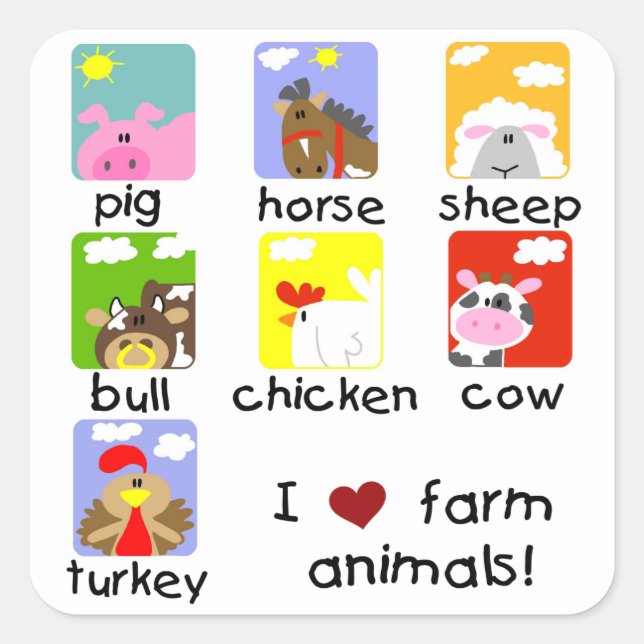 Sticker Carré Animaux de ferme (Devant)