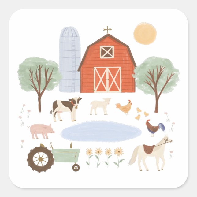 Sticker Carré Animaux de ferme Anniversaire (Devant)