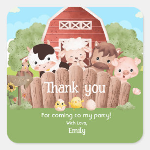 Sticker Carré Animaux de ferme mignons Anniversaire