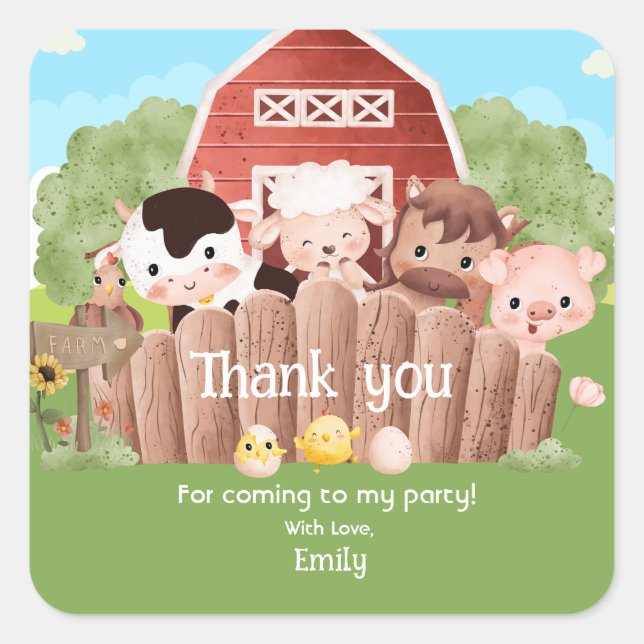 Sticker Carré Animaux de ferme mignons Anniversaire (Devant)
