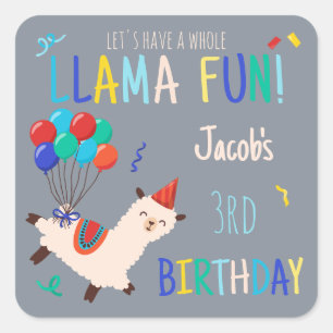 Sticker Carré Animaux de fête Lama Anniversaire Garçons Gris