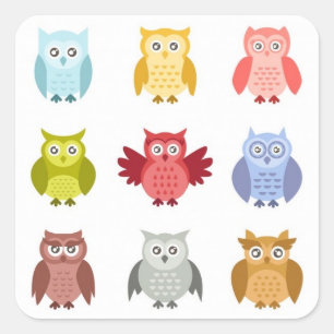 Sticker Carré Animaux de la forêt Hiboux alignés