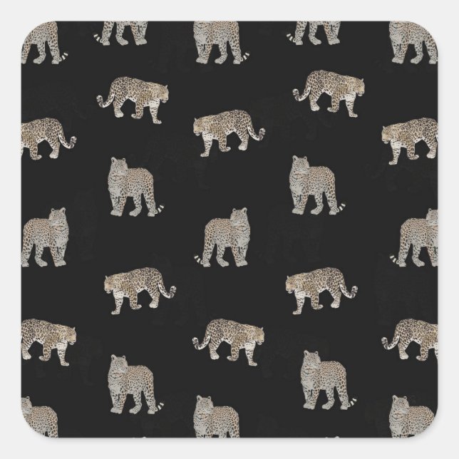 Sticker Carré Animaux de la jungle léopard doré noir moderne (Devant)