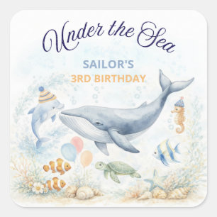Sticker Carré Animaux de l'Océan Sous la Mer Baleine Anniversair