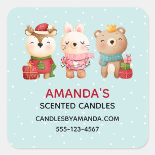 Sticker Carré Animaux de Noël dans les tenues de fête