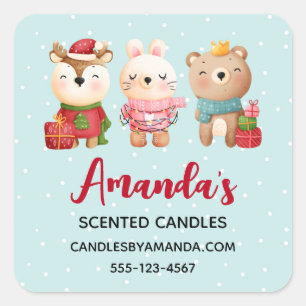 Sticker Carré Animaux de Noël dans les tenues de fête