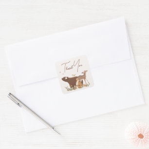 Sticker Carré Animaux des Bois Forêt Amis Baby Shower Merci