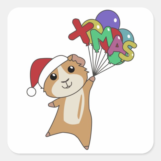 Sticker Carré Animaux d'hiver de Noël de cochon de Guinée (Devant)