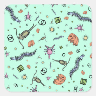 Sticker Carré Animaux microscopiques en bleu