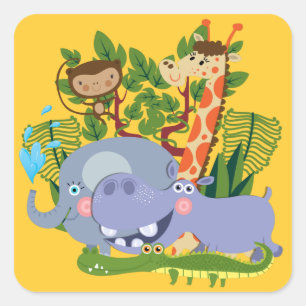 Sticker Carré Animaux mignons de safari