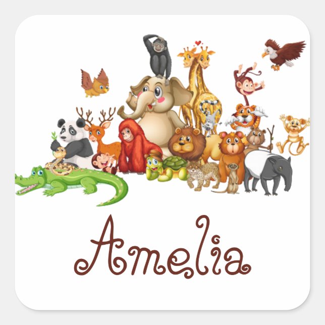 Sticker Carré Animaux personnalisés de l'enfant (Devant)