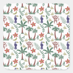 Sticker Carré Animaux tropicaux sans soudure motif macaw et sing