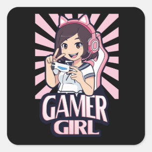 Sticker Carré Anime Gamer Girl Gaming Girl Gift